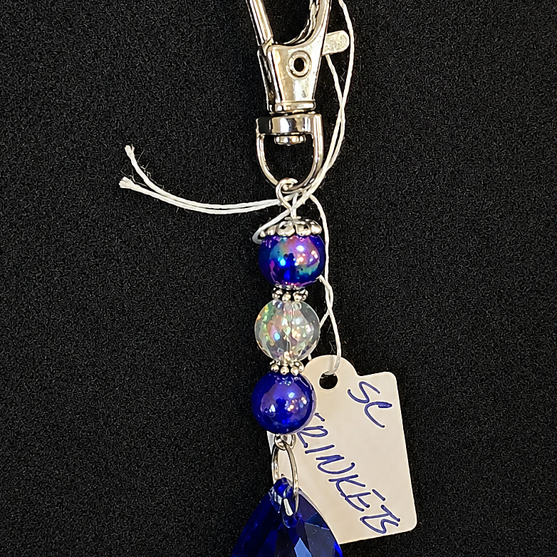 Blue glass and bead keychain