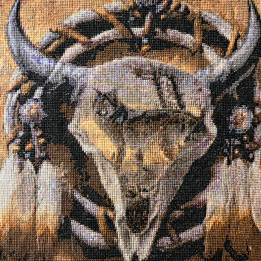 Buffalo Dreamcatcher cross stitch on taupe material